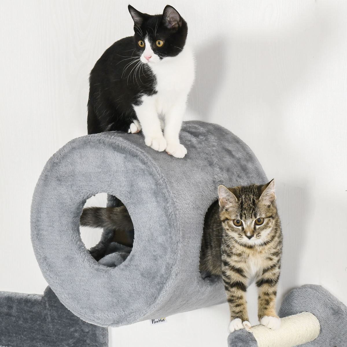 PawHut Wall-Mounted Cat Furniture with Platforms, Steps & House - Grey