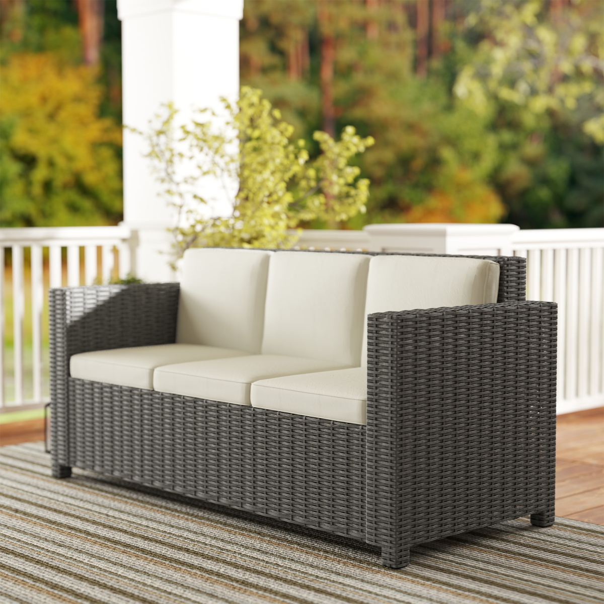 Outsunny 3-Seater PE Rattan Patio Sofa with Cushions, Cream