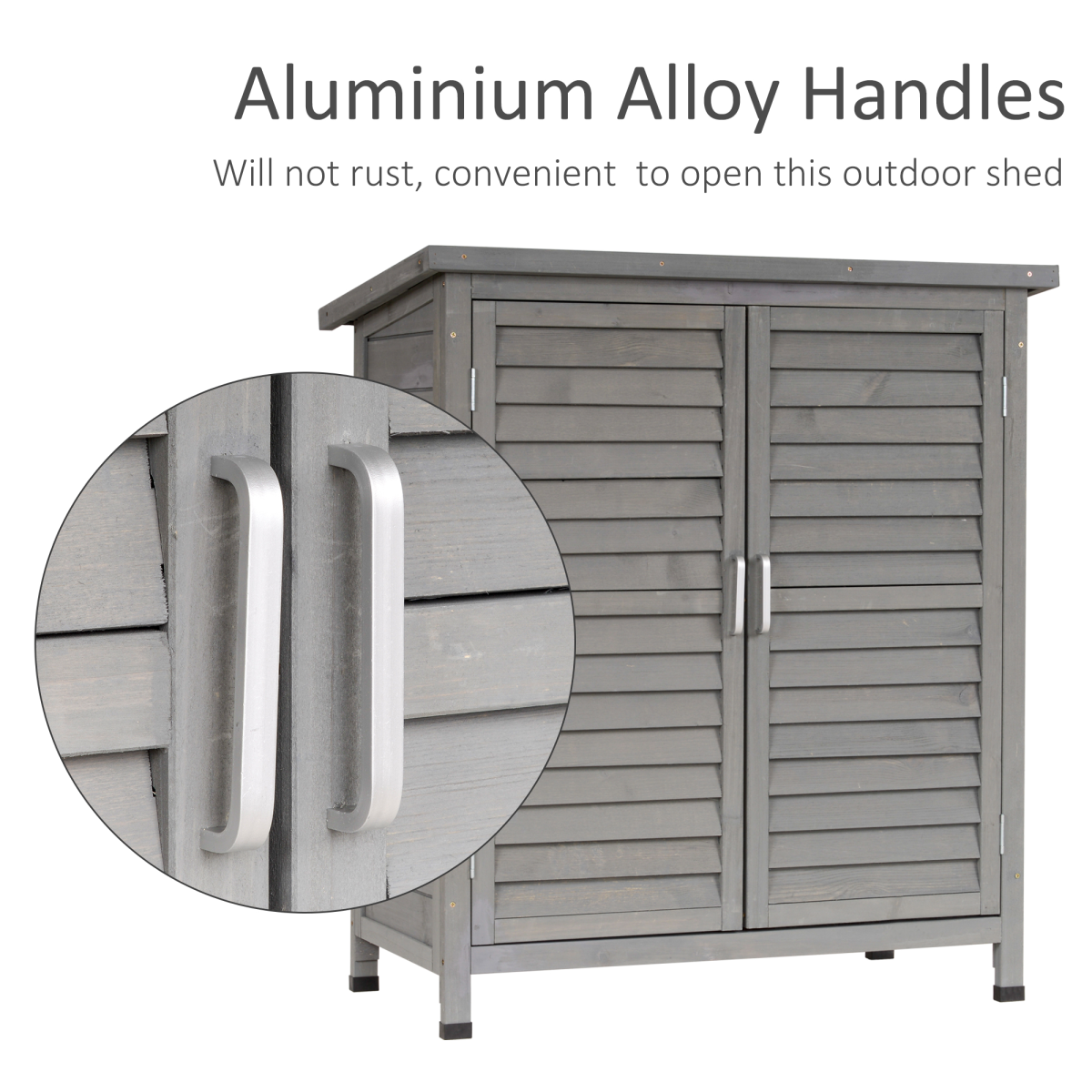 Outsunny Wooden Garden Storage Shed with 2 Slatted Doors, Solid Fir Wood, Grey, 87 x 46.5 x 96.5 cm