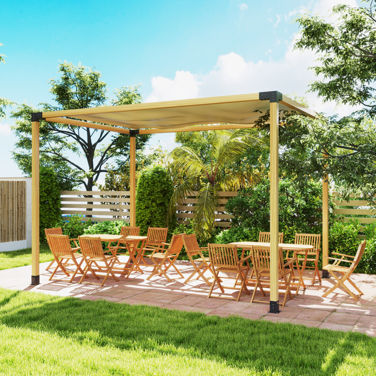 Outsunny Black Metal Pergola Kit with 3-Way Corner Brackets and Post Base for 9.2 x 9.2 cm Lumber