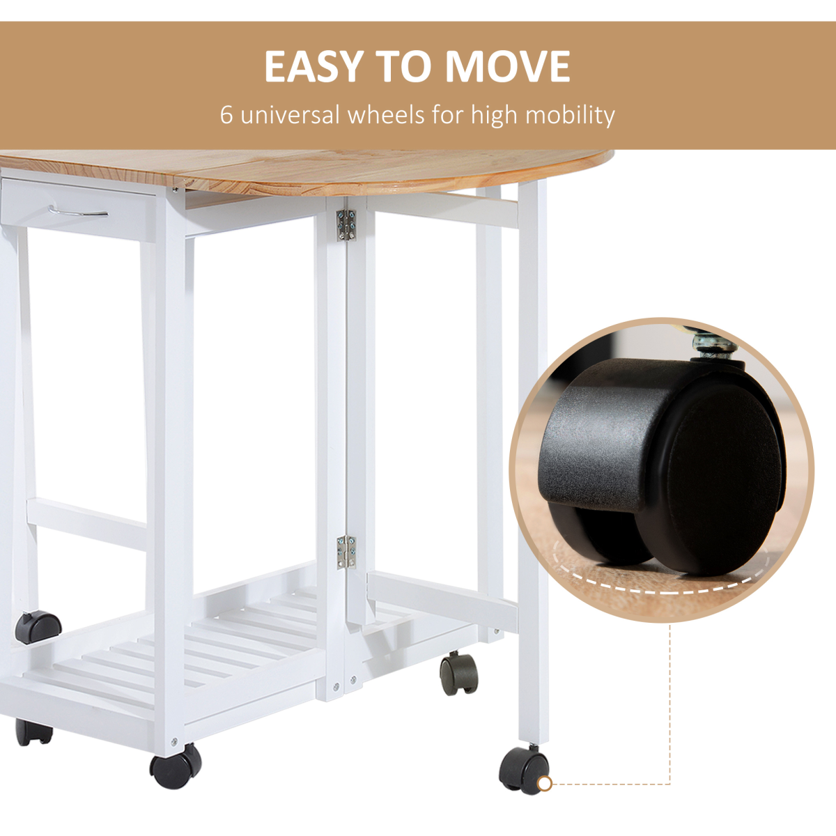 3-Piece Folding Dining Set with Rolling Cart and Stools