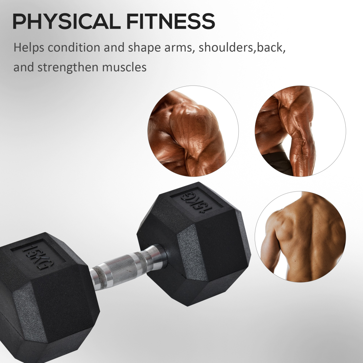 15KG Single Rubber Hex Dumbbell, Portable Hand Weight for Home Gym