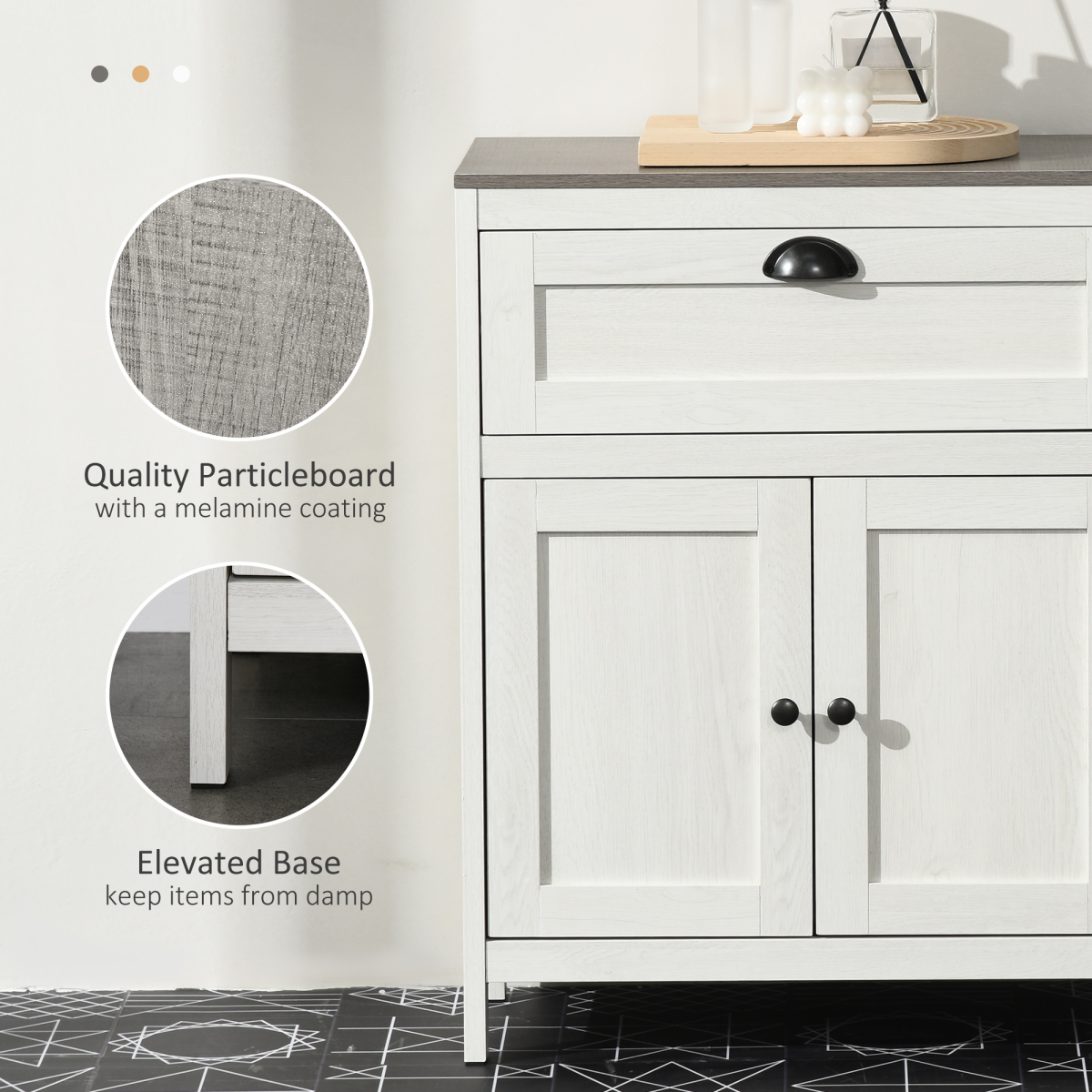 White Bathroom Floor Cabinet with Drawer, Double Door & Shelf