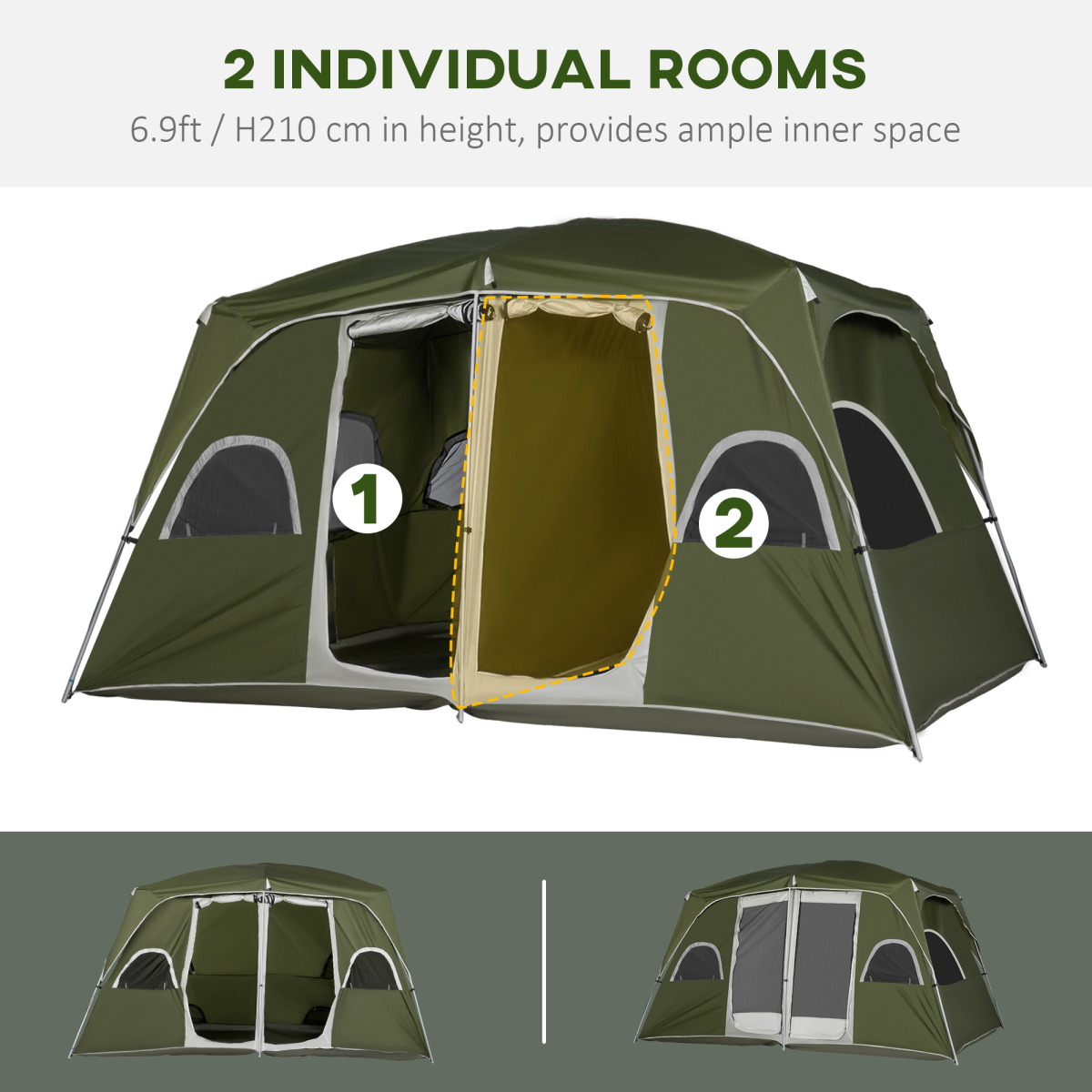 Outsunny Family Camping Tent, 4-8 Person, 2-Room, Easy Set Up, Green
