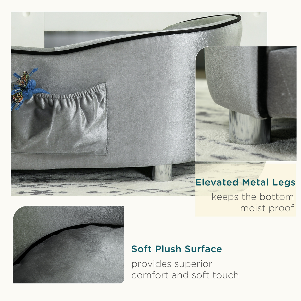 PawHut Modern Pet Sofa Bed with Removable Cushion, Storage Pocket and Non-Slip Feet for Small Dogs Under 8 kg