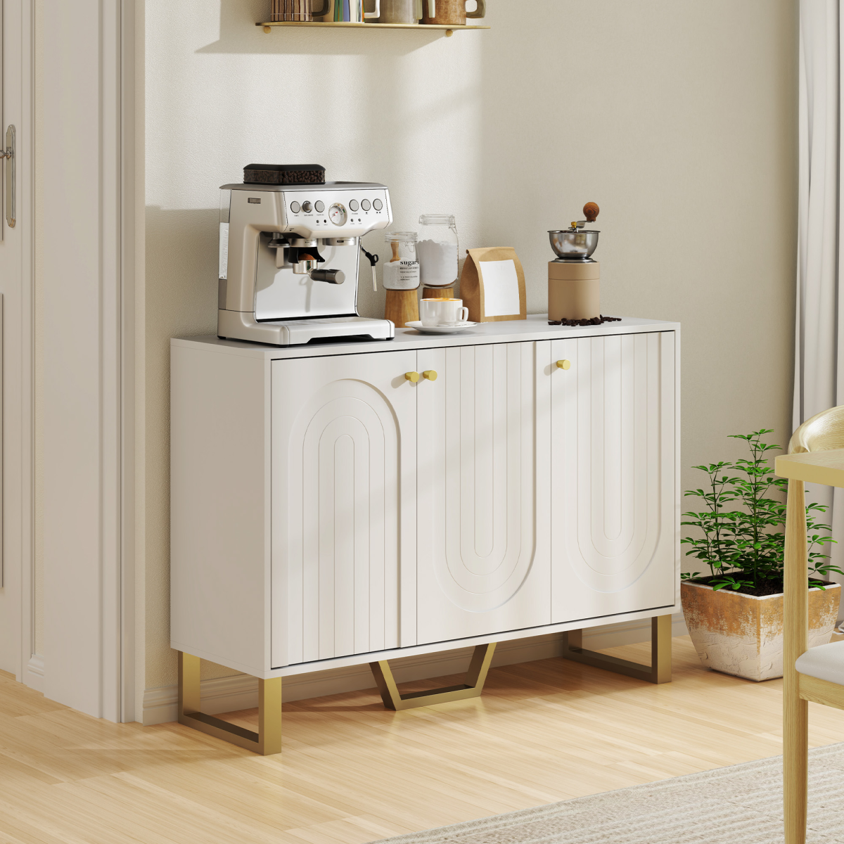 HOMCOM White Sideboard Cabinet with Adjustable Shelves and Doors