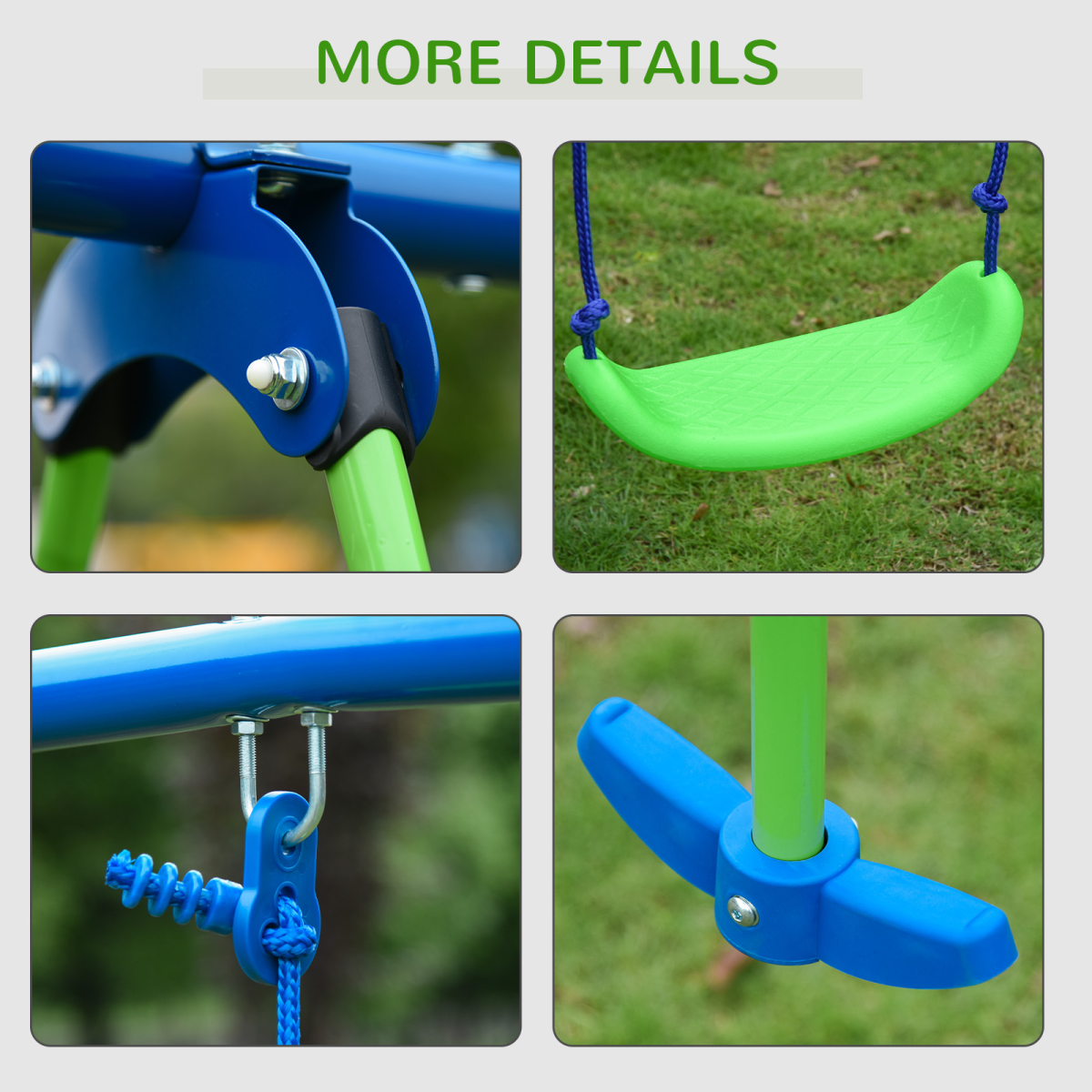 Metal Double Swing Set with Seat Glider Outdoor Garden Play Set, Green, Outsunny