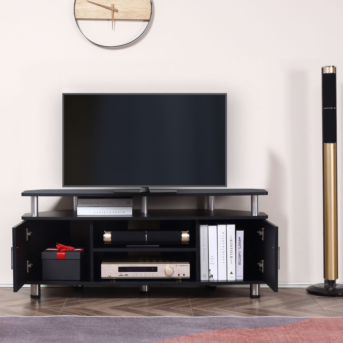 HOMCOM TV Unit Cabinet with Storage Shelves and Cupboards, 120cm TV Stand for Up to 55 Inch TVs, Black