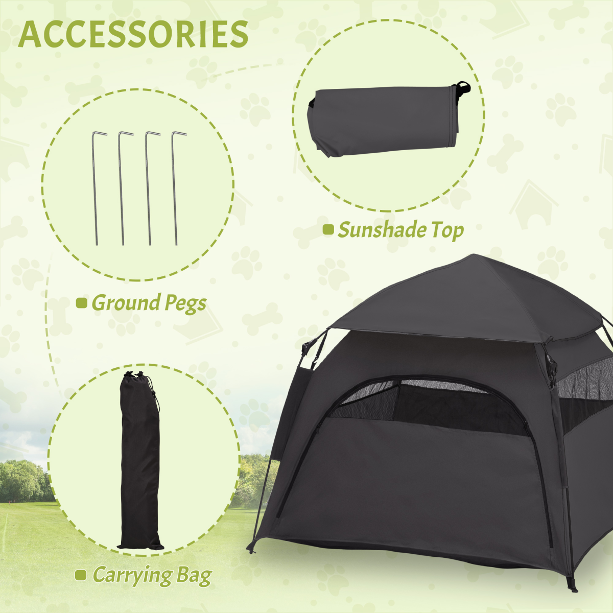 PawHut Foldable Waterproof Pet Tent with Mesh, Carry Bag, Grey