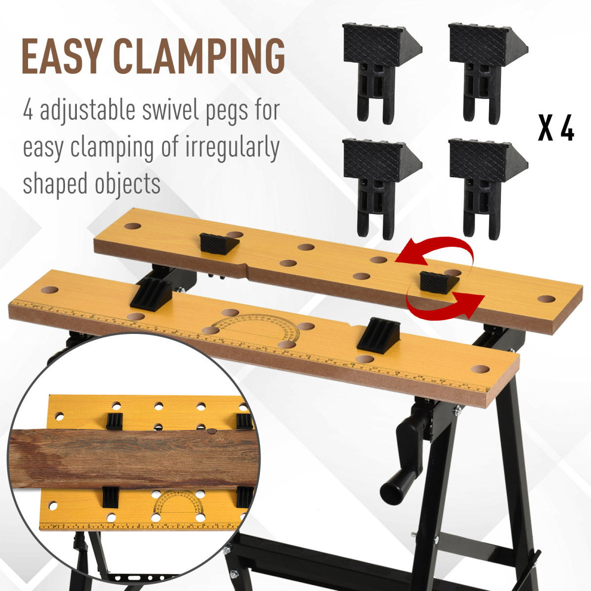 DURHAND MDF Top Portable Folding Work Bench, Sawhorse, Clamp and Work Table with Adjustable Clamps, Black