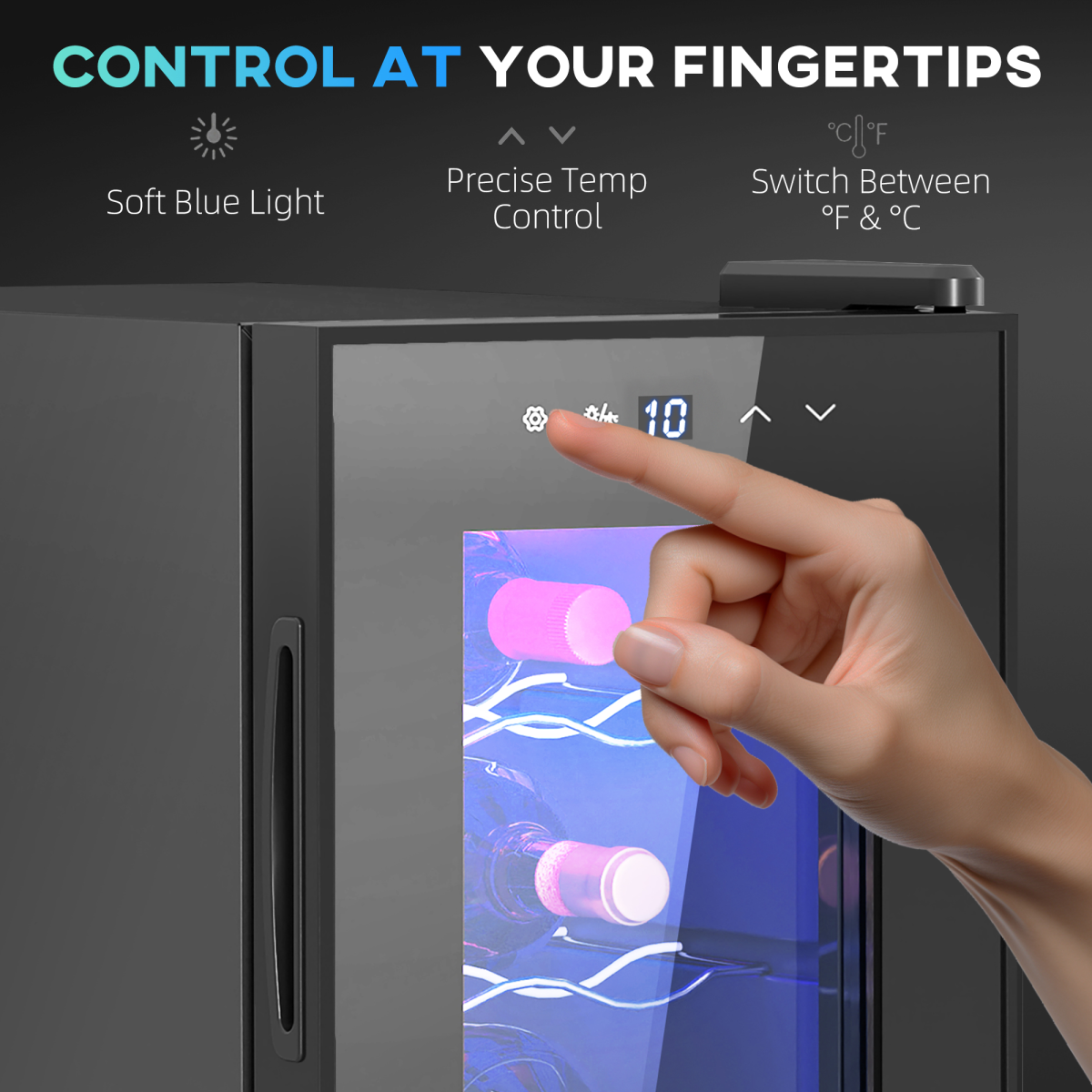 HOMCOM 6-Bottle Wine Cooler Fridge with Glass Door, Touch Control