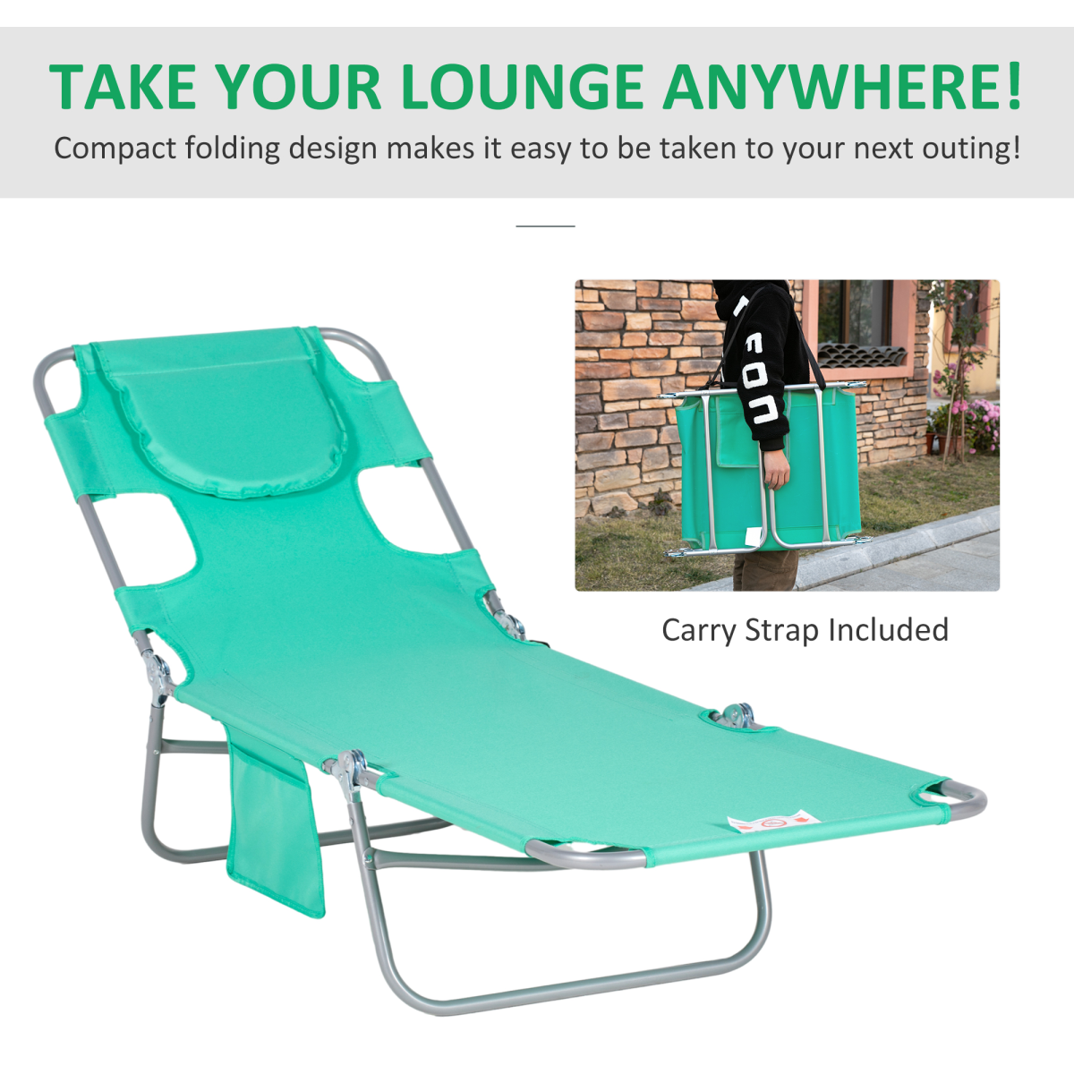 Outsunny Reclining Lounge Chair with Face Cavity, Adjustable 5-Position Backrest and Pillow