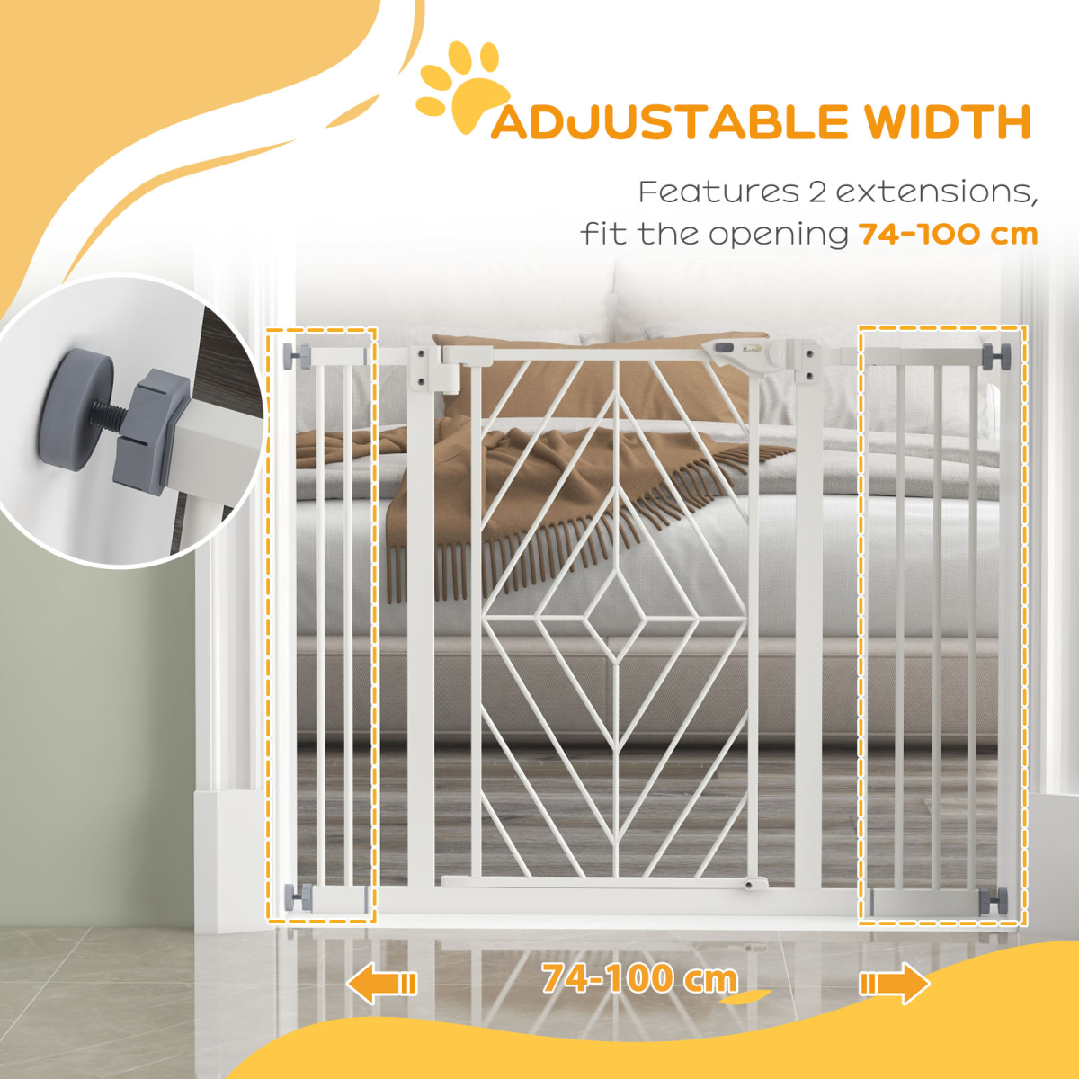 PawHut Pressure Fit Auto-Close Double Lock Safety Gate 74-100cm
