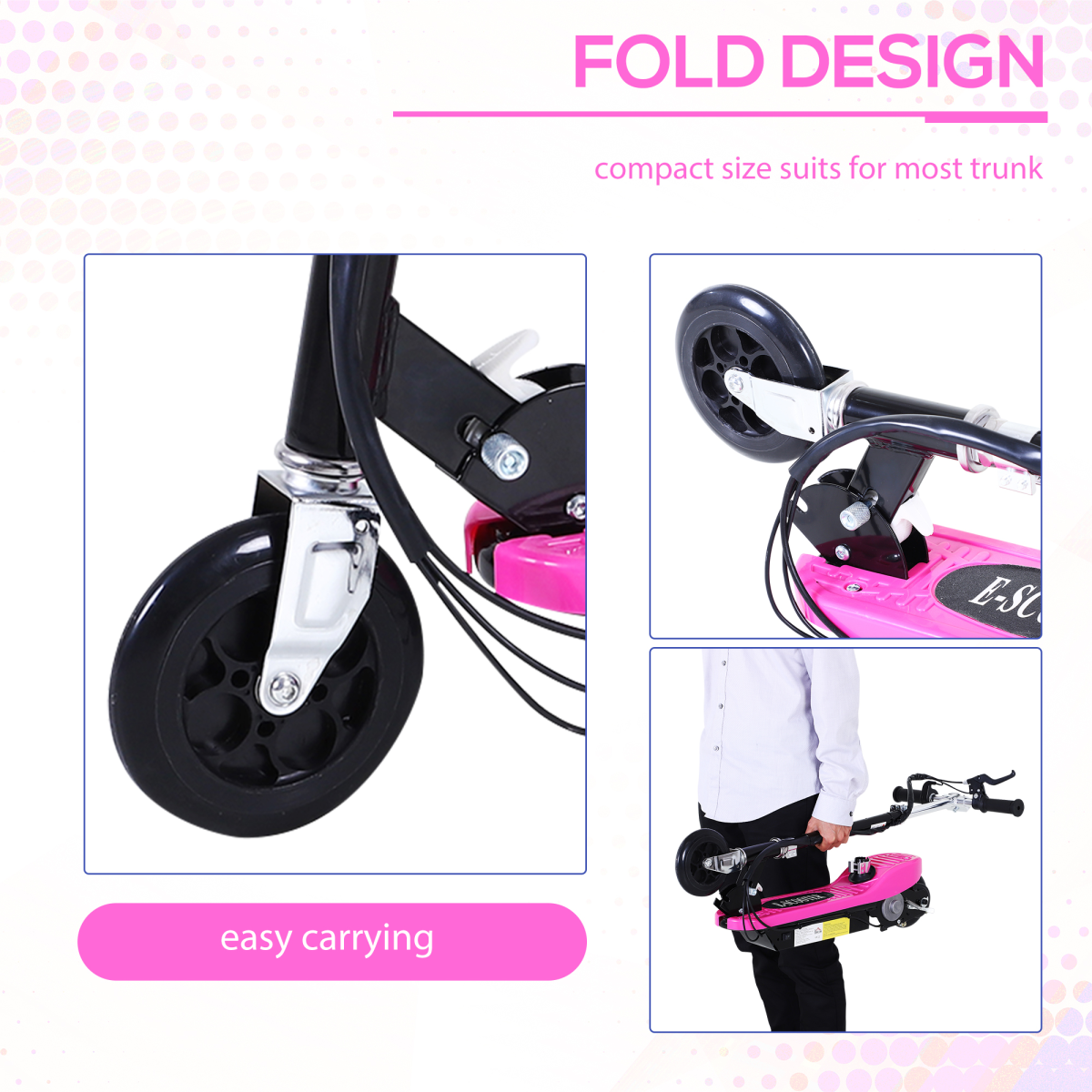Kids Foldable Electric Scooter 120W with Adjustable Height Seat and Rear Brake