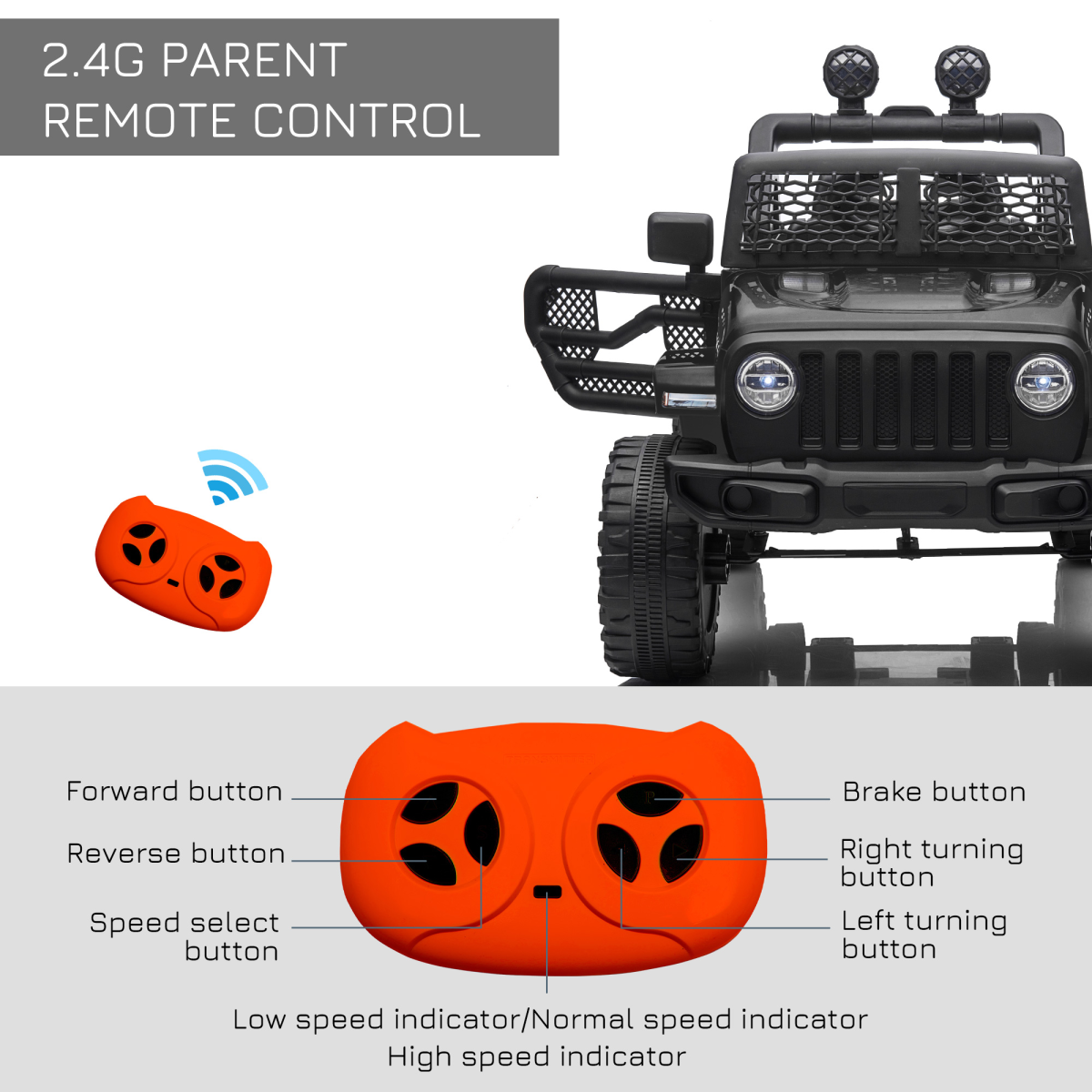 12V Kids Electric Ride On Off-Road Truck with Remote Control, LED Headlights, Seat Belt, Black HOMCOM