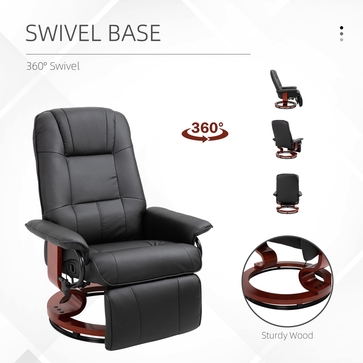 Ergonomic Black PU Leather Recliner Armchair with Footrest