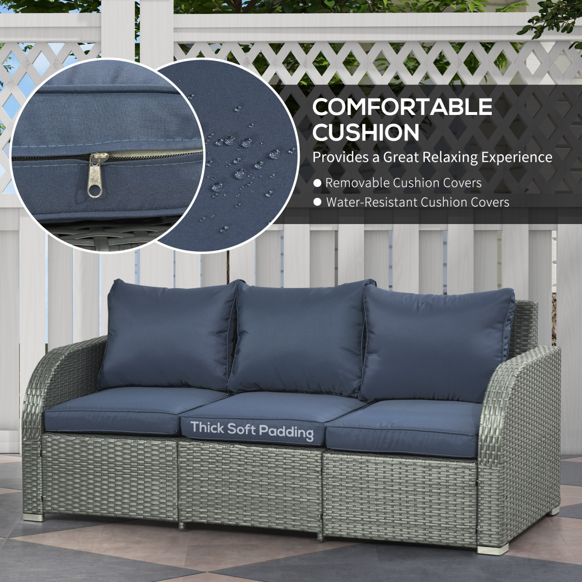 Outsunny 6-Piece Outdoor Rattan Wicker Patio Furniture Set with 3-Seat Sofa, 2 Reclining Armchairs, 2 Footstools and Table