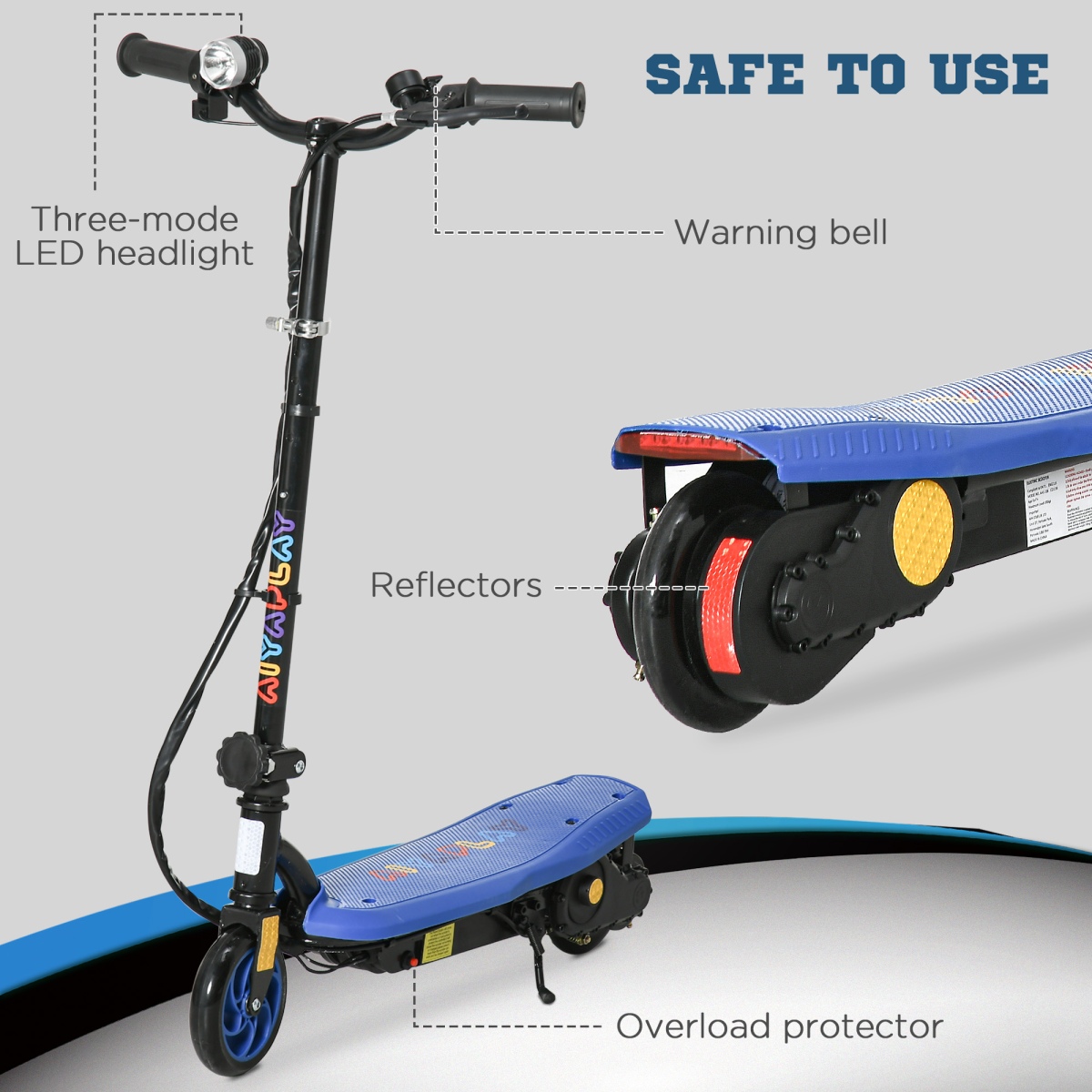 Folding Electric Scooter with LED Headlight for Ages 7-14, Blue