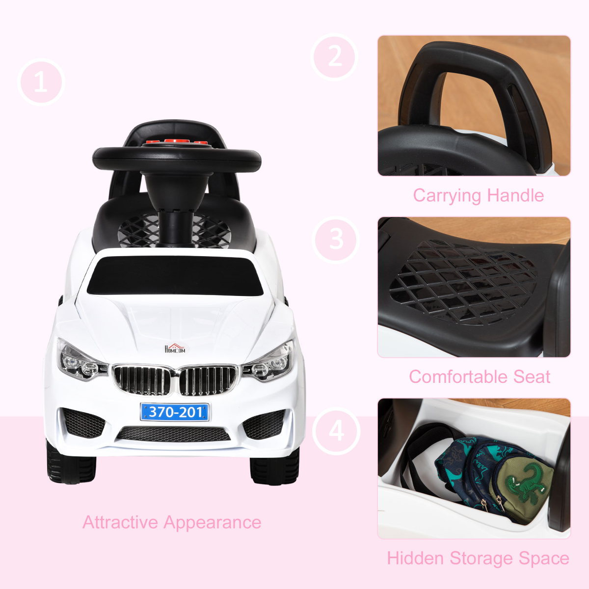 HOMCOM Foot-to-Floor Toddler Ride-On Car with Lights & Music