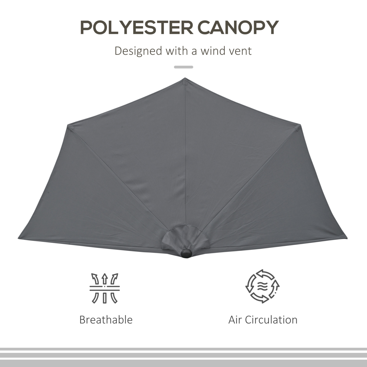 3m Half Round Wall Parasol, Grey Polyester and Aluminum Frame