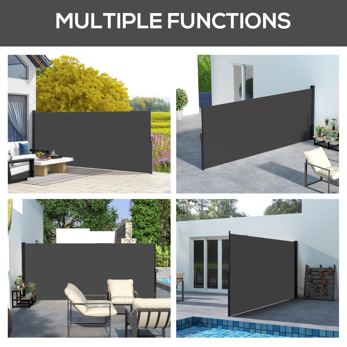 Outsunny Retractable Side Awning Outdoor Privacy Screen, 400 x 180cm, Black