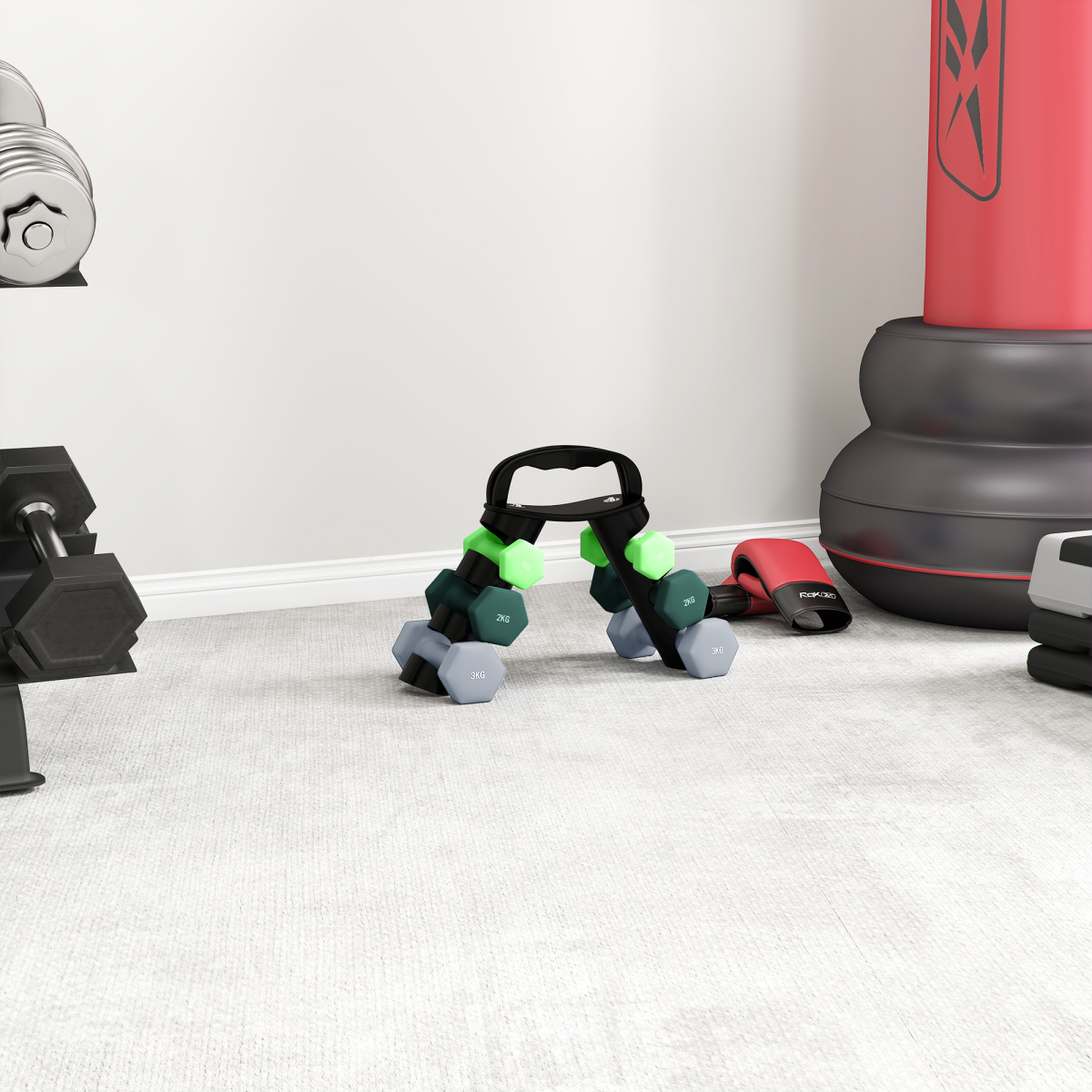 SPORTNOW 6-Piece Dumbbell Set with Storage Rack, 1kg-3kg, Multi-Colour