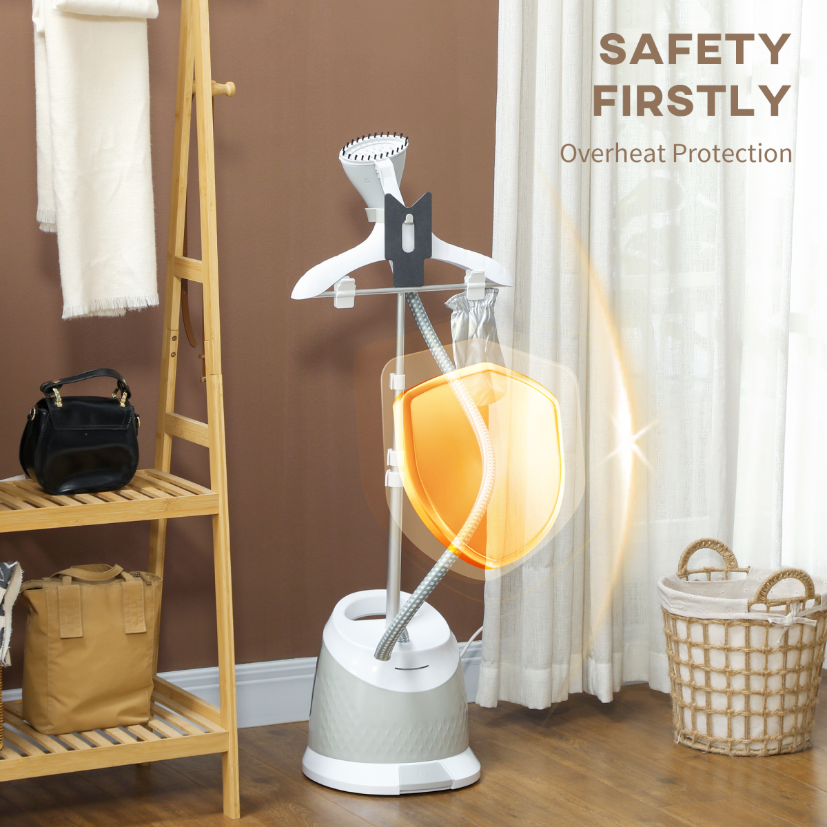 HOMCOM 1800W Garment Steamer, Clothes Steamer with 1.8L Tank, 50-Minute Steam Time, Light Grey