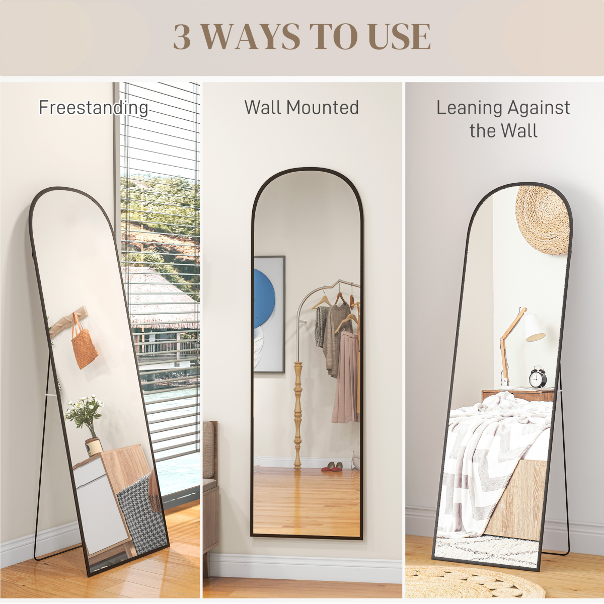 HOMCOM Full Length Mirror, Aluminium Frame, Black, Hanging or Leaning