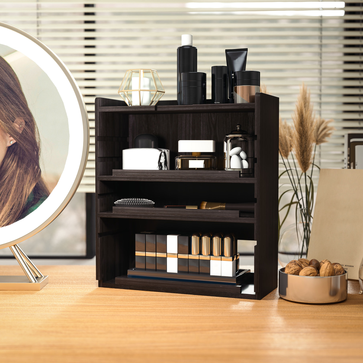 HOMCOM 4-Tier Desktop Organiser with Adjustable Shelves, Dark Brown