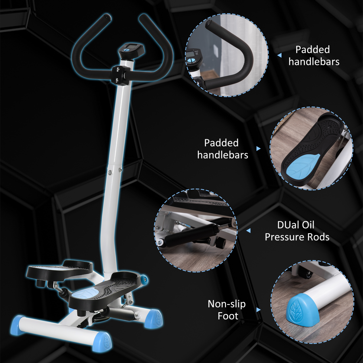 Height Adjustable Twister Step Machine with LCD Screen, Blue