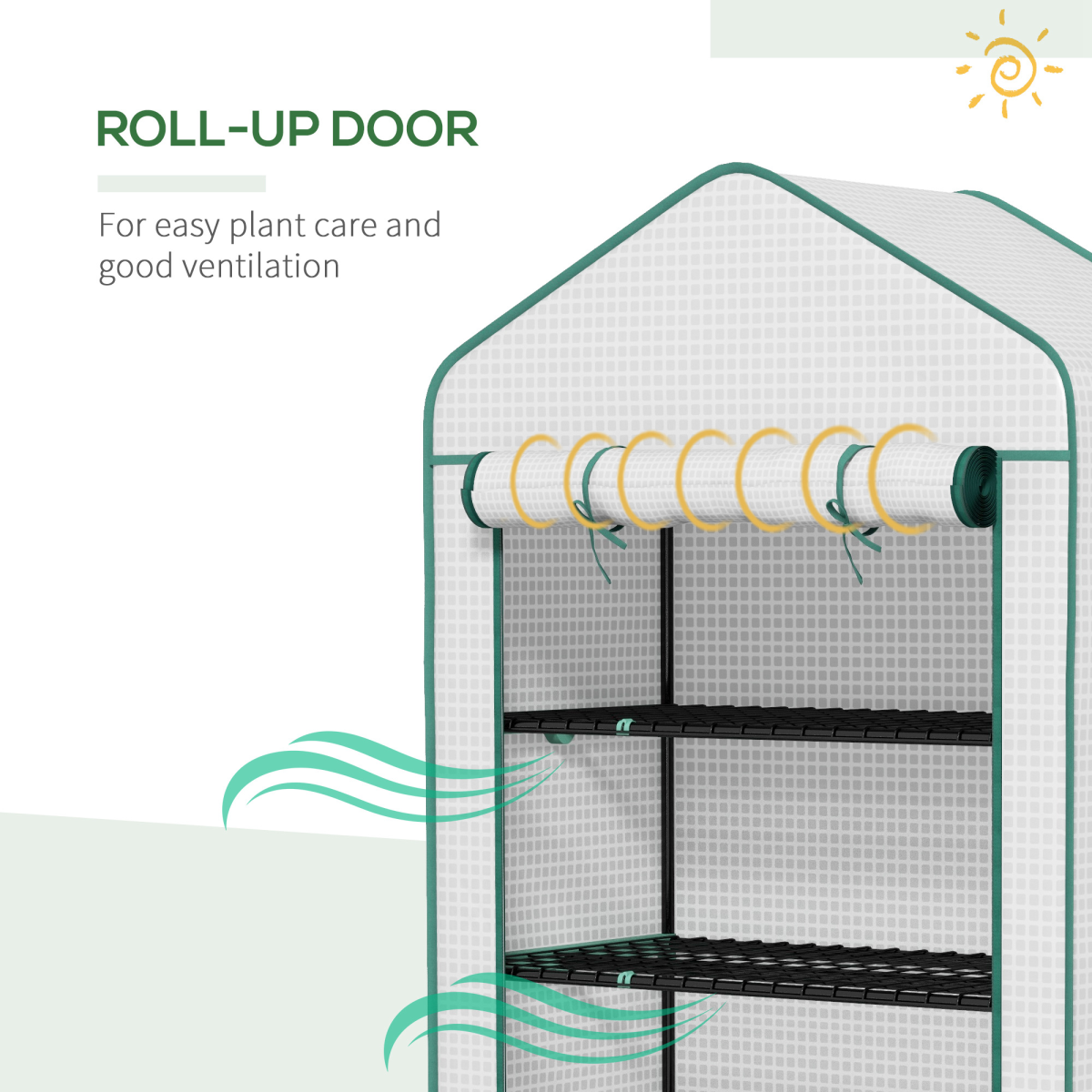Outsunny 5-Tier Mini Greenhouse with Wide Roll-Up Door, White, 90 x 49 x 193 cm