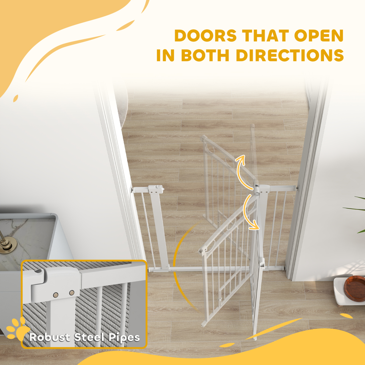 PawHut Adjustable Stair Gate with Cat Door, 76-104cm Wide, 106cm Tall