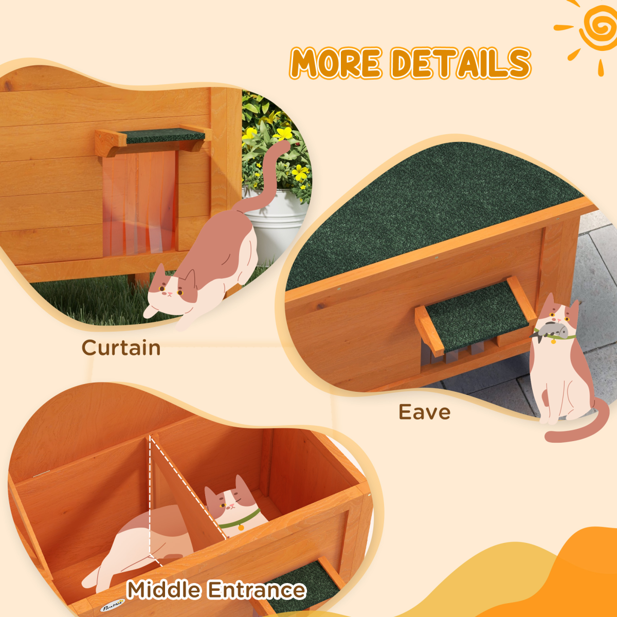 PawHut Outdoor Insulated Feral Cat House with Openable Roof, Orange