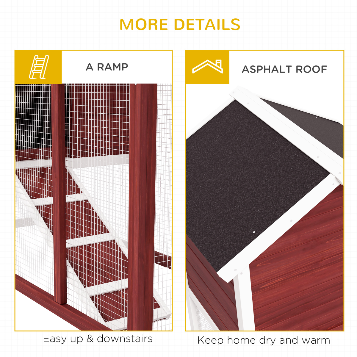PawHut 122cm Wooden Rabbit Hutch with Ramp, Slide-Out Tray, Multiple Doors, Asphalt Roof
