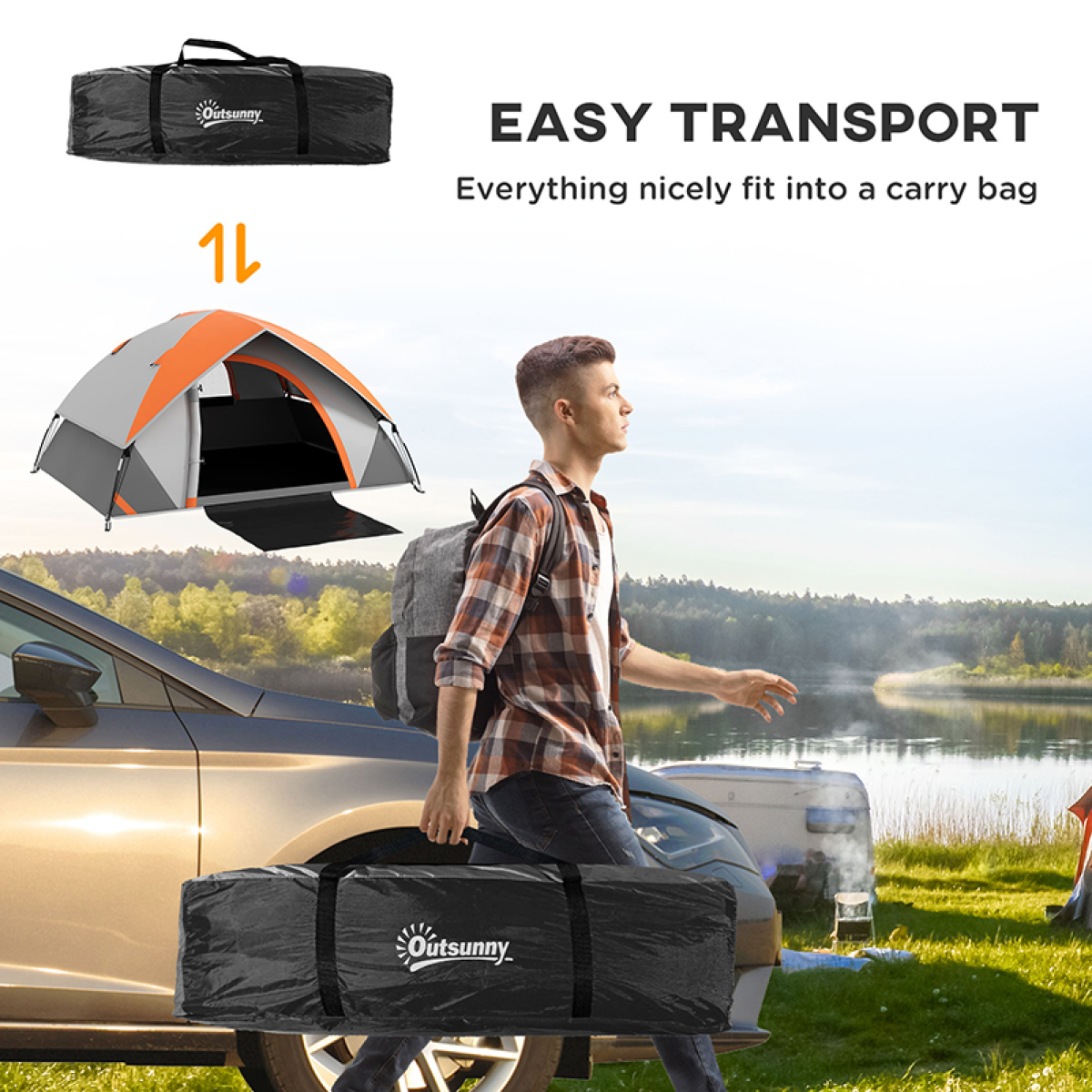 Outsunny 2-Person Camping Tent, 3000mm Rain Protection
