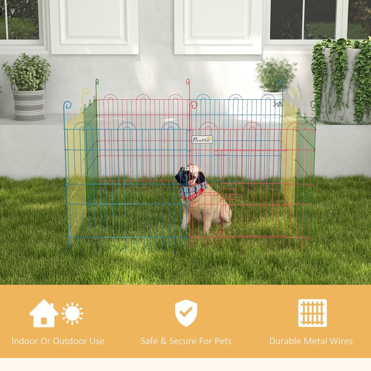 PawHut Folding Metal Pet Playpen with Door, 60H x 120cm