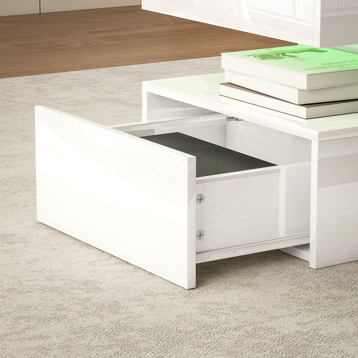 HOMCOM LED Coffee Table with Storage, High Gloss, White