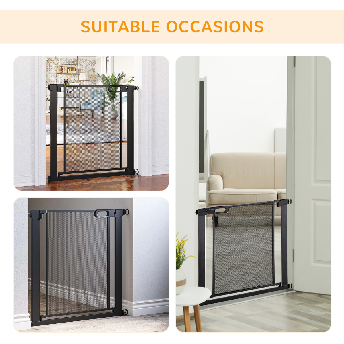 Pressure Fit Auto-Close Safety Gate for Stairs, Adjustable 75-82 cm, Black Pawhut