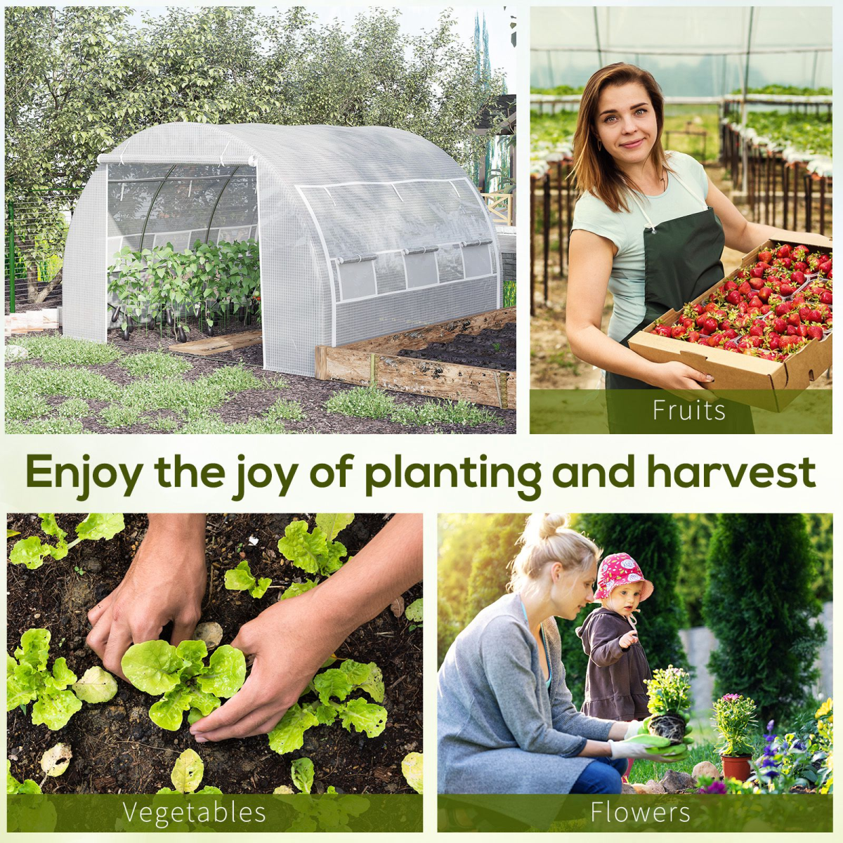 Outsunny 3 x 3 x 2 m Walk-In Polytunnel Greenhouse Tent with Steel Frame, Roll-Up Sides and 6 Windows