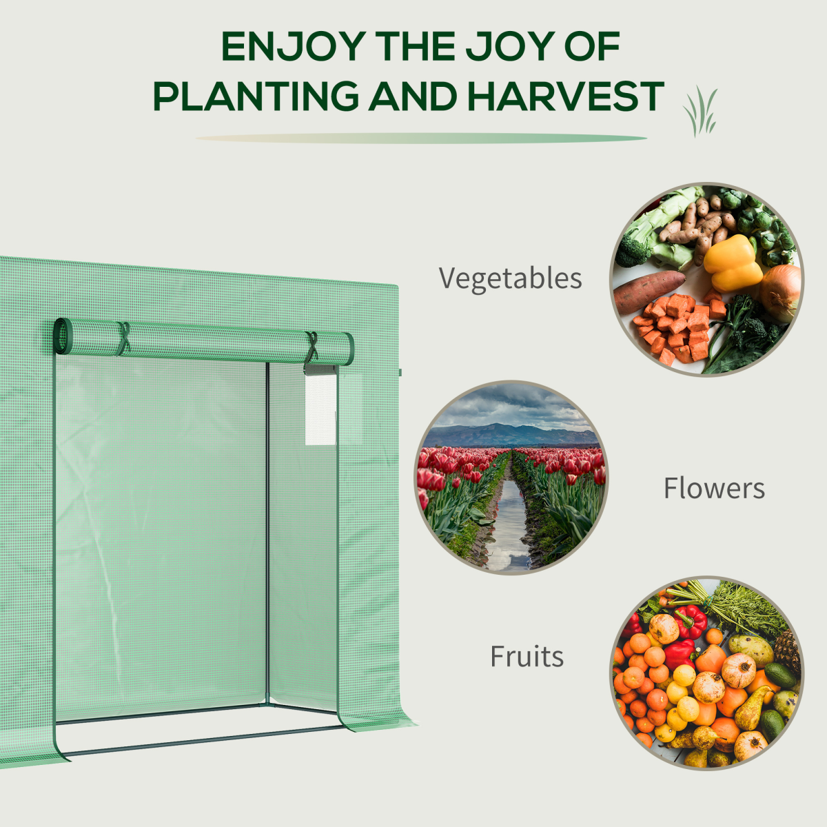 Outsunny Garden Greenhouse with Windows and Roll-Up Zip Panel, 198L x 77W x 149-168H cm