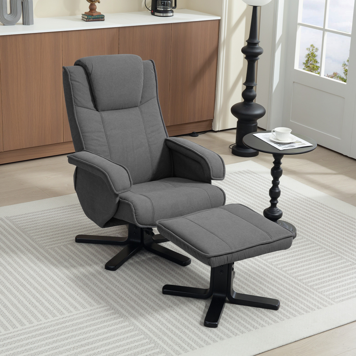 HOMCOM Velvet Rocker Swivel Recliner Chair with Footstool, Grey