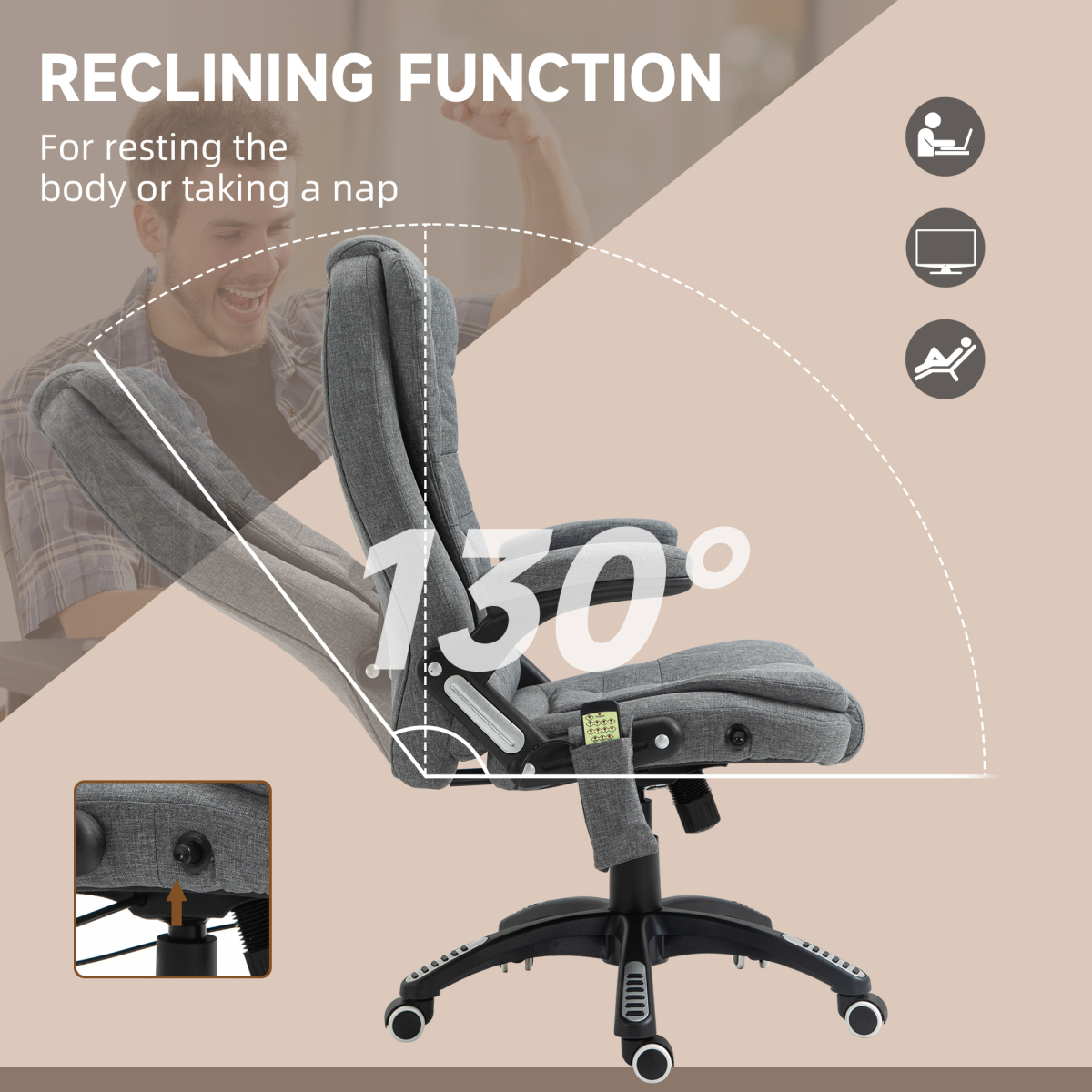 Executive Reclining Office Chair with Heating Massage, Grey