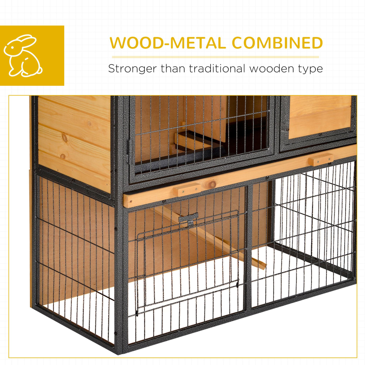 Elevated Outdoor Rabbit Hutch, Wood and Metal Pet House, 89.5 x 45 x 81 cm