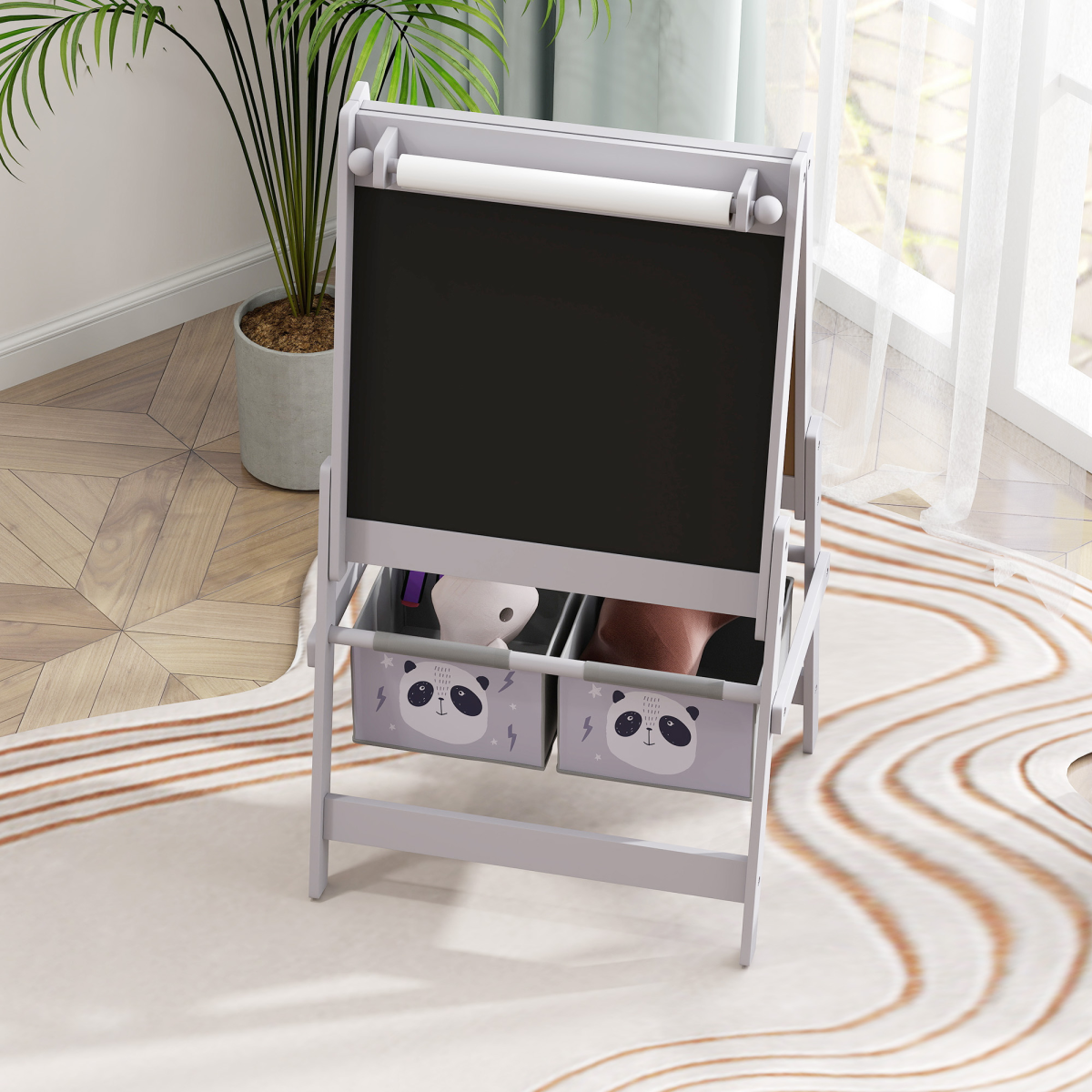 AIYAPLAY 3-in-1 Kids Easel with Paper Roll, Storage, Grey