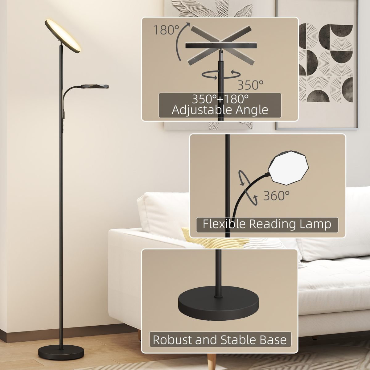 HOMCOM Dimmable Floor Lamp with 4 Modes, Remote & Touch, Black