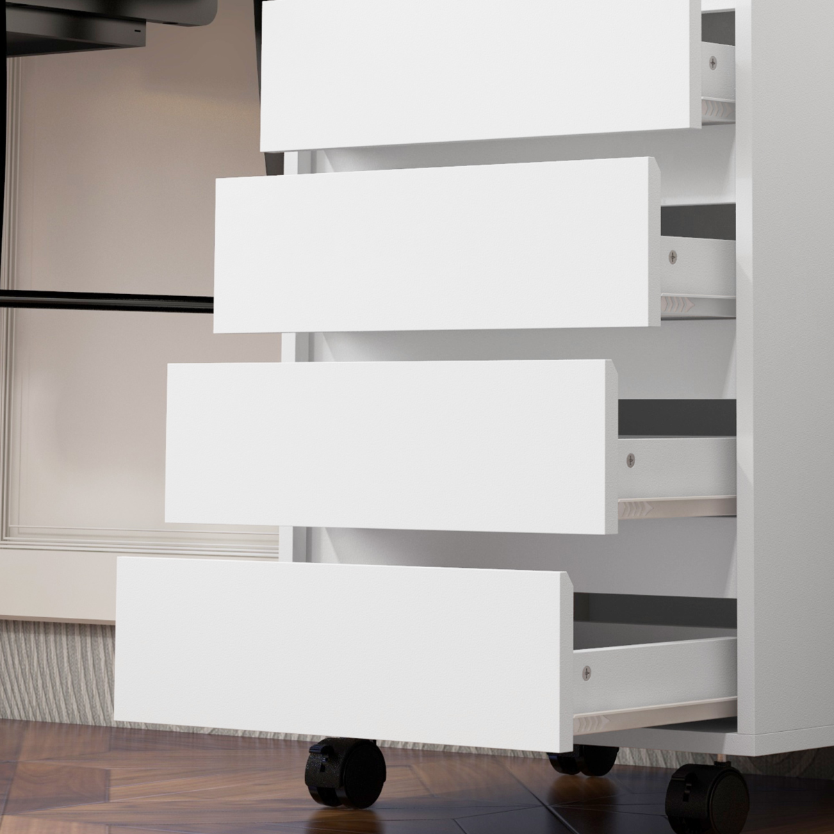 HOMCOM White Mobile Filing Cabinet with 4 Drawers & Lockable Wheels