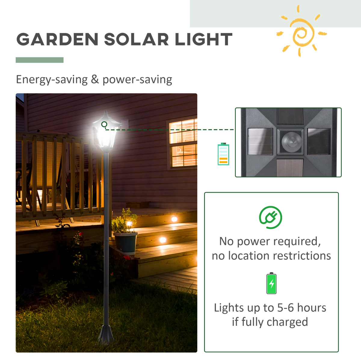 Outsunny Outdoor Solar Post Lamp LED Lantern Bollard 1.2m Tall Black
