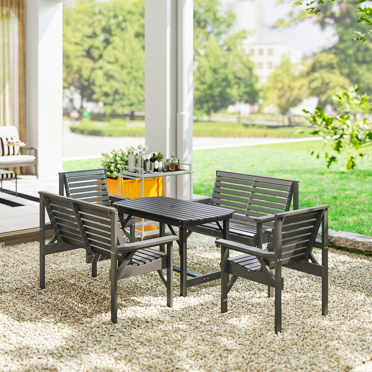 Outsunny 5-Piece Wooden Patio Dining Set, Grey, with Umbrella Hole