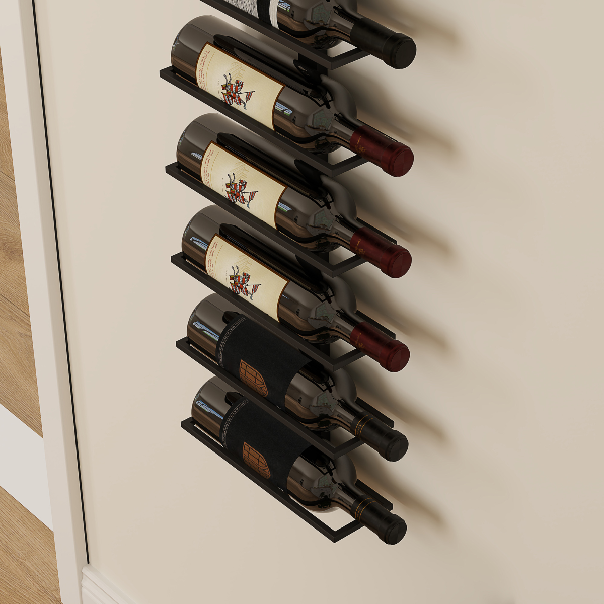 HOMCOM Wall-Mounted 10-Bottle Wine Rack, Black Steel