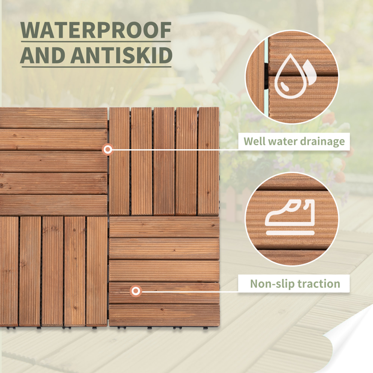 Outsunny 27-Piece Solid Wood Interlocking Deck Tiles DIY Flooring Set